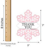 Pink Winter Wonderland - Shaped Thank You Cards - Holiday Snowflake Birthday Party and Baby Shower Thank You Note Cards with Envelopes - Set of 12
