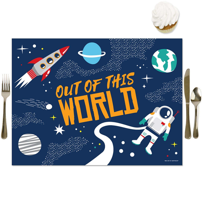 Blast Off to Outer Space - Party Table Decorations - Rocket Ship Baby Shower or Birthday Party Placemats - Set of 16