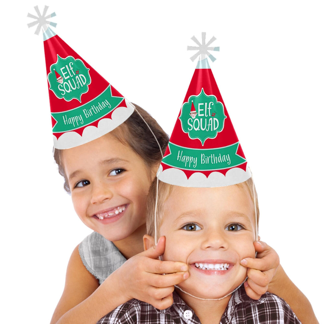 Elf Squad - Cone Happy Birthday Party Hats for Kids and Adults - Set of 8 (Standard Size)