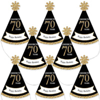 Adult 70th Birthday - Gold - Mini Cone Birthday Party Hats - Small Little Party Hats - Set of 8
