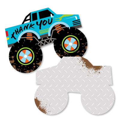 Smash and Crash - Monster Truck - Shaped Thank You Cards - Boy Birthday Party Thank You Note Cards with Envelopes - Set of 12