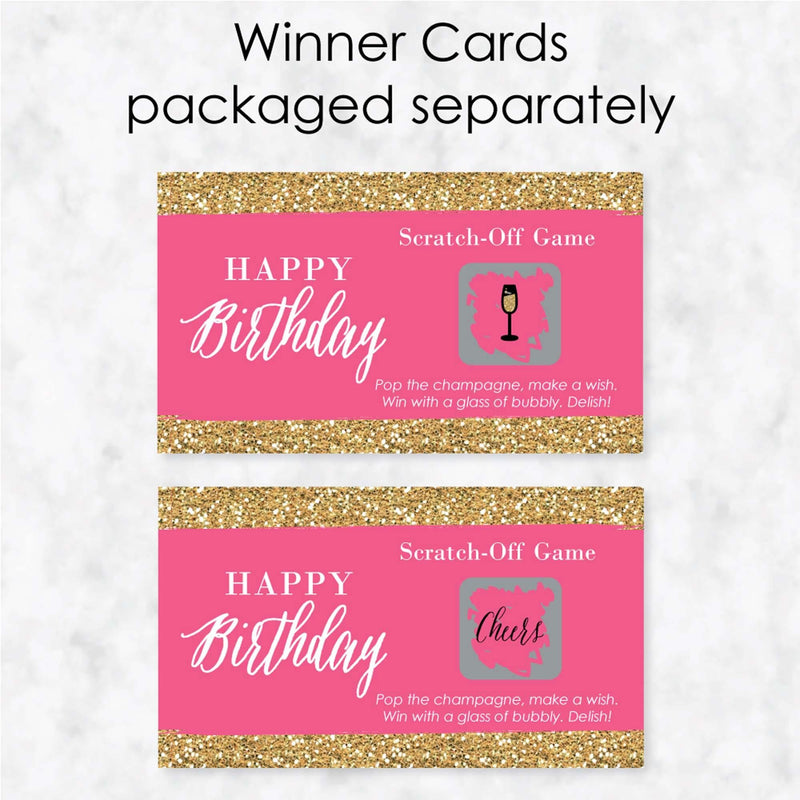 Chic Happy Birthday - Pink and Gold - Birthday Party Game Scratch Off Cards - 22 ct