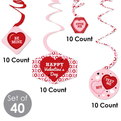 Conversation Hearts - Valentine's Day Party Hanging Decor - Party Decoration Swirls - Set of 40