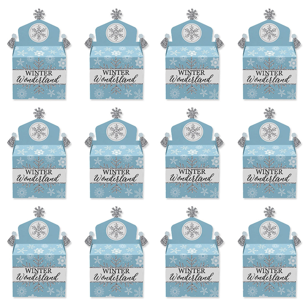 Winter Wonderland - Treat Box Party Favors - Snowflake Holiday Birthday Party and Baby Shower Goodie Gable Boxes - Set of 12