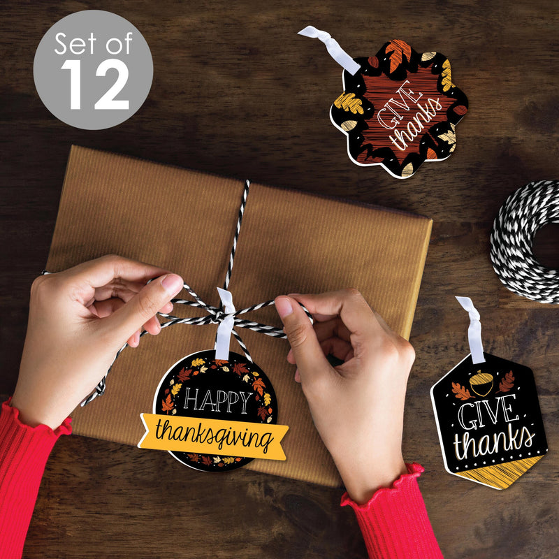 Give Thanks - Assorted Hanging Thanksgiving Party Favor Tags - Gift Tag Toppers - Set of 12