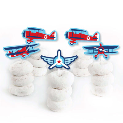 Taking Flight - Airplane - Dessert Cupcake Toppers - Vintage Plane Baby Shower or Birthday Party Clear Treat Picks - Set of 24