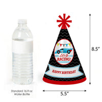 Let's Go Racing - Racecar - Cone Race Car Happy Birthday Party Hats for Kids and Adults - Set of 8 (Standard Size)