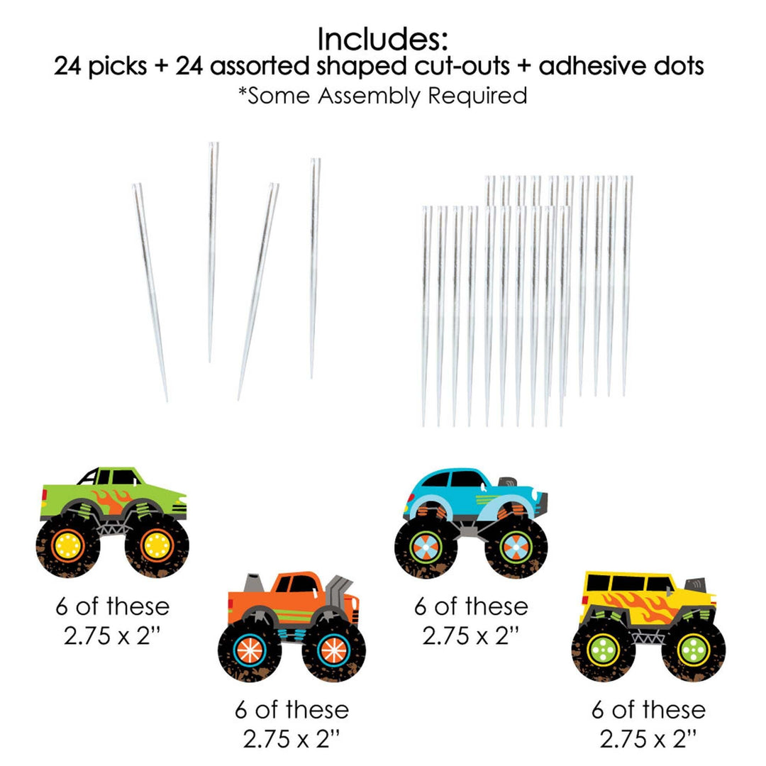 Smash and Crash - Monster Truck - Dessert Cupcake Toppers - Boy Birthday Party Clear Treat Picks - Set of 24