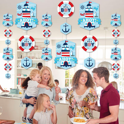Ahoy It's a Boy - Nautical Baby Shower DIY Dangler Backdrop - Hanging Vertical Decorations - 30 Pieces