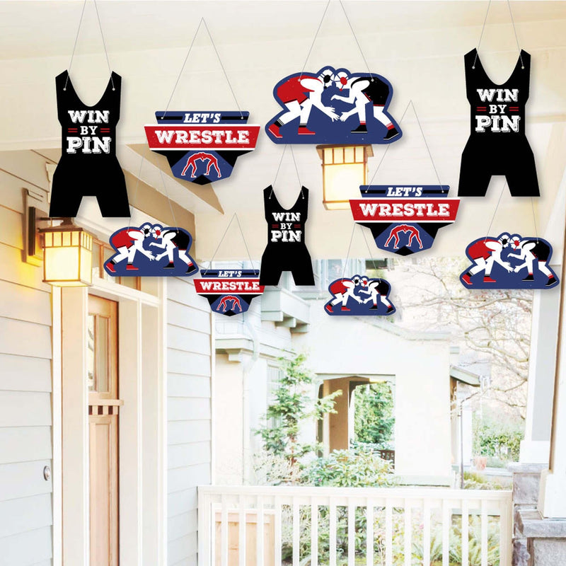 Hanging Own The Mat - Wrestling - Outdoor Birthday Party or Wrestler Party Hanging Porch & Tree Yard Decorations - 10 Pieces
