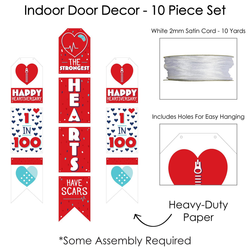 Happy Heartiversary - Hanging Vertical Paper Door Banners - CHD Awareness Wall Decoration Kit - Indoor Door Decor