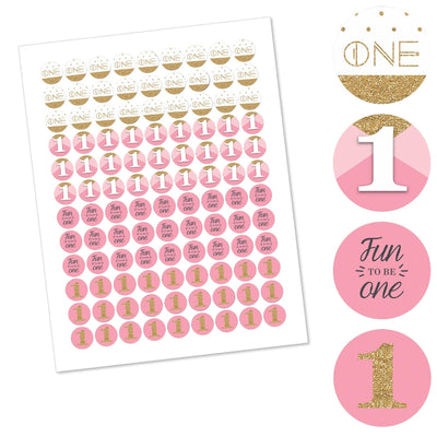 1st Birthday Girl - Fun to be One - Round Candy Labels First Birthday Party Favors - Fits Hershey's Kisses - 108 ct