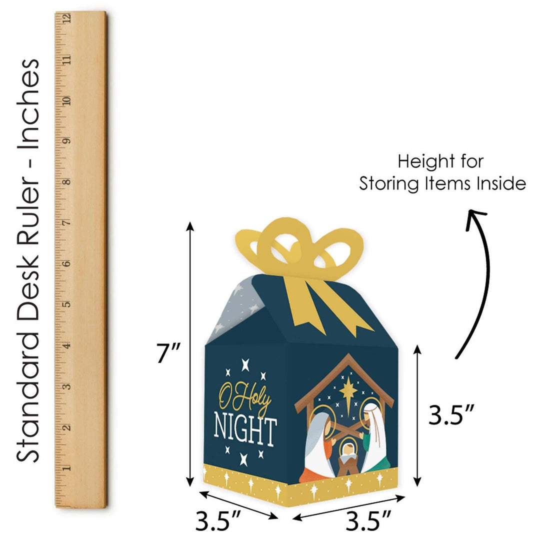 Holy Nativity - Square Favor Gift Boxes - Manger Scene Religious Christmas Bow Boxes - Set of 12