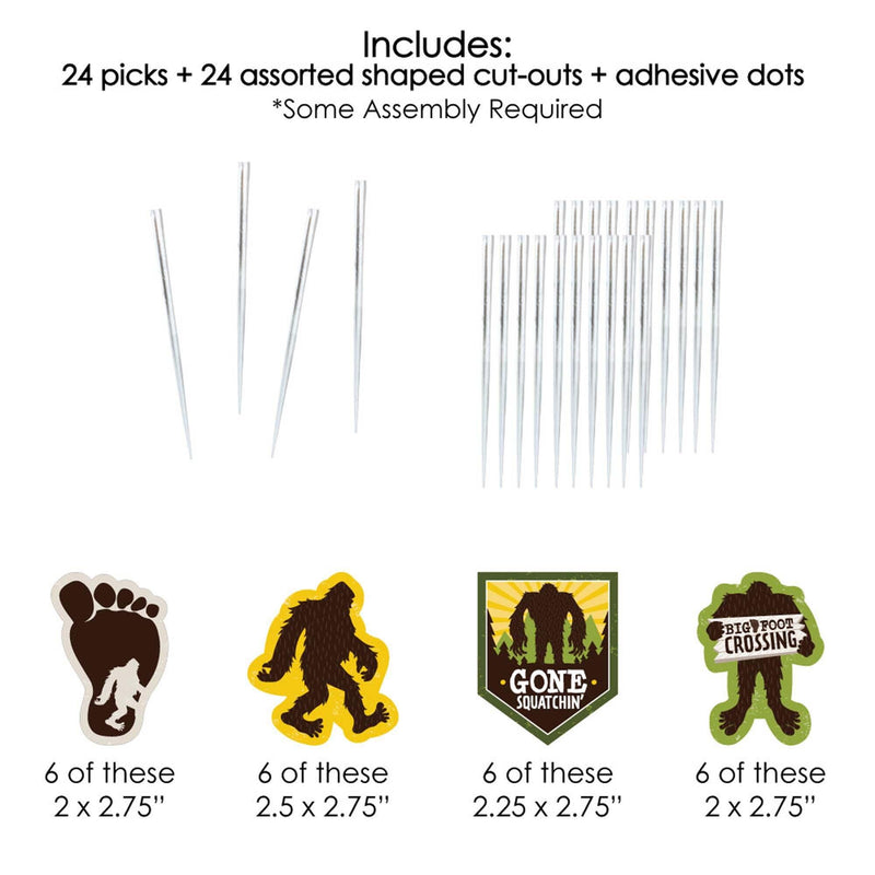 Sasquatch Crossing - Dessert Cupcake Toppers - Bigfoot Party or Birthday Party Clear Treat Picks - Set of 24