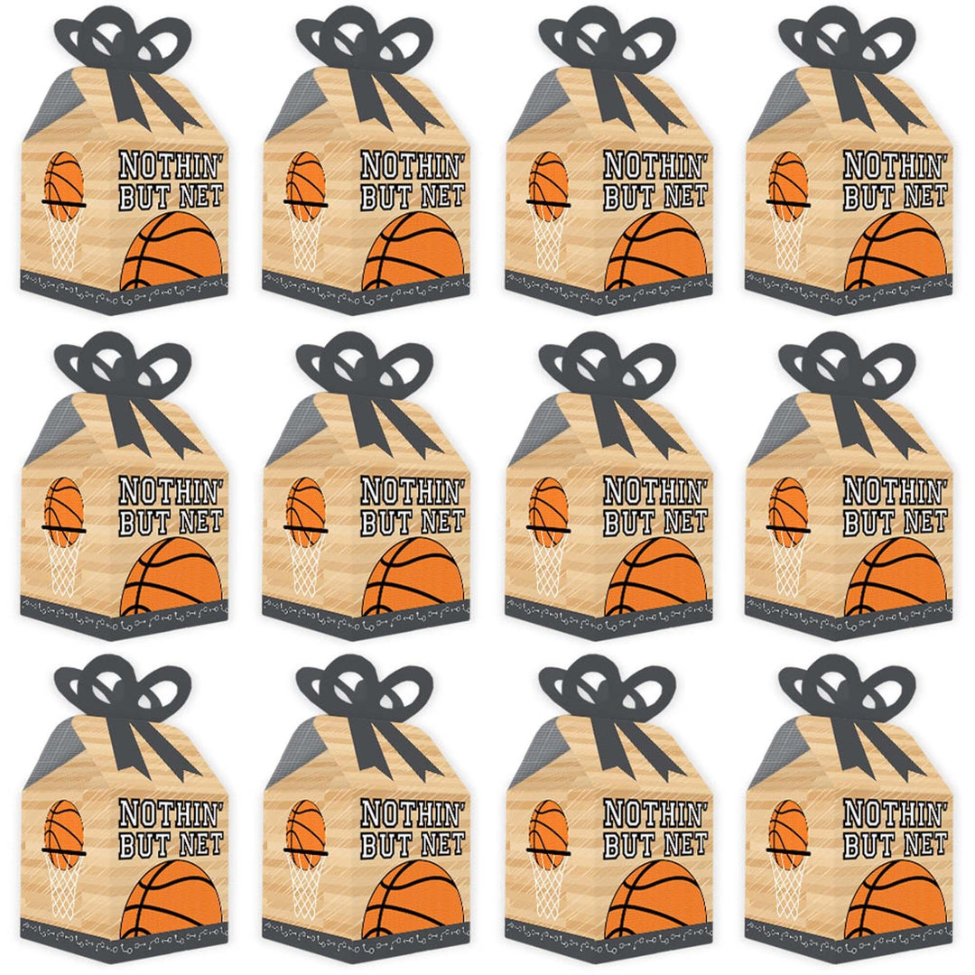 Nothin' But Net - Basketball - Square Favor Gift Boxes - Baby Shower or Birthday Party Bow Boxes - Set of 12