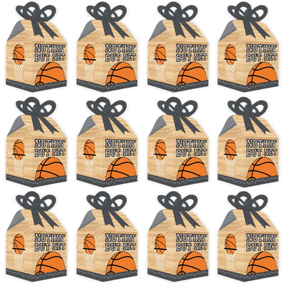 Nothin' But Net - Basketball - Square Favor Gift Boxes - Baby Shower or Birthday Party Bow Boxes - Set of 12