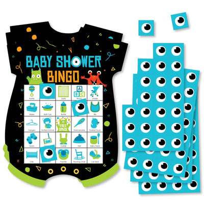 Monster Bash - Picture Bingo Cards and Markers - Little Monster Baby Shower Shaped Bingo Game - Set of 18