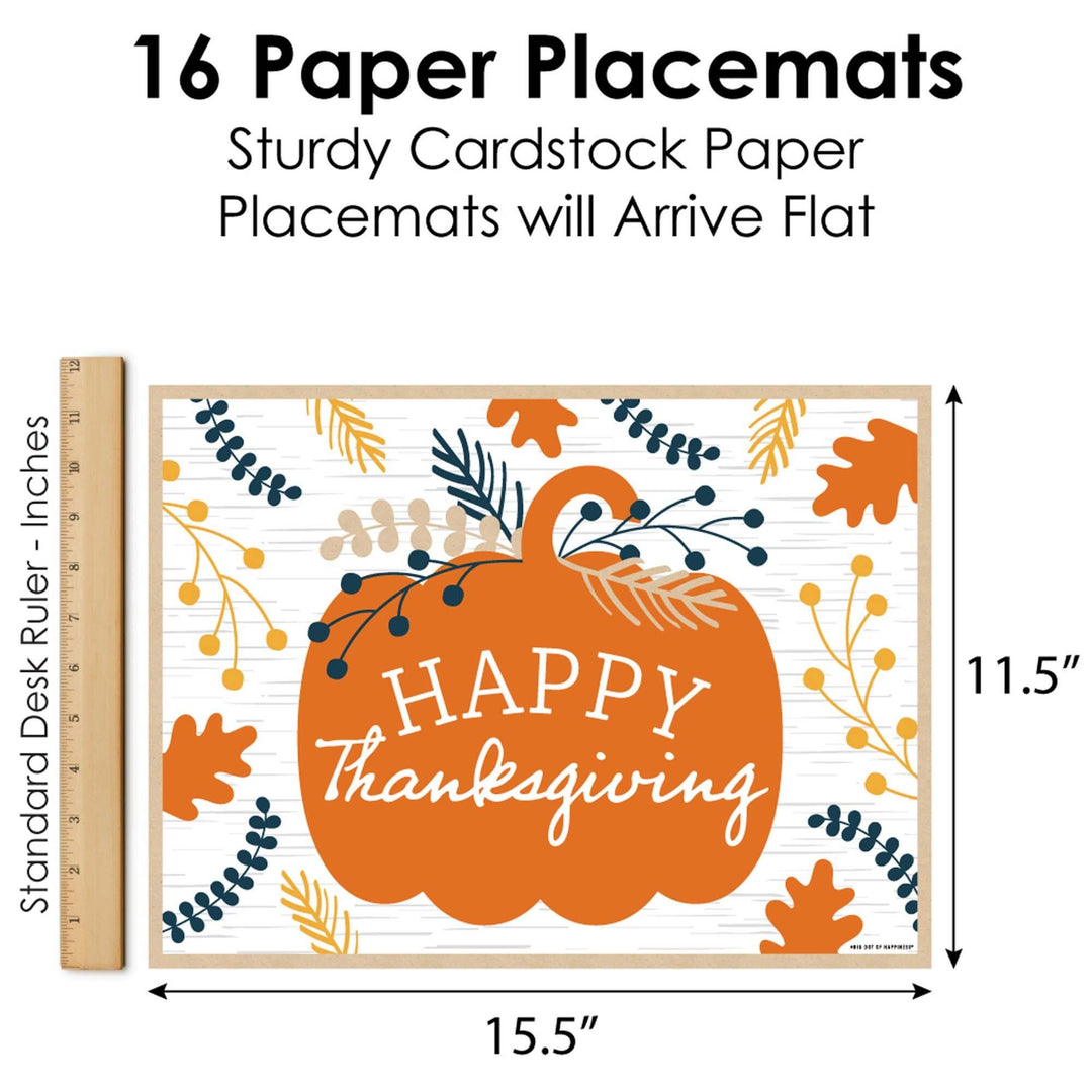 Happy Thanksgiving - Party Table Decorations - Fall Harvest Party Placemats - Set of 16