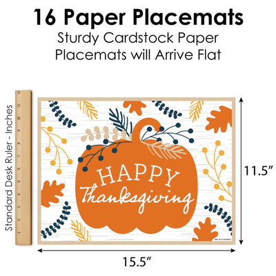 Happy Thanksgiving - Party Table Decorations - Fall Harvest Party Placemats - Set of 16