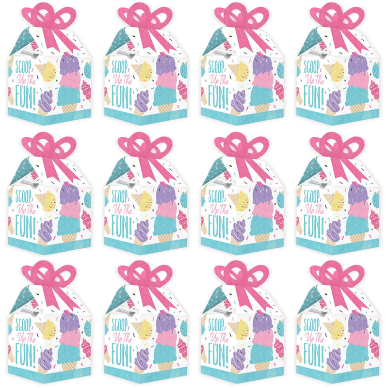 Scoop Up The Fun - Ice Cream - Square Favor Gift Boxes - Sprinkles Party Bow Boxes - Set of 12