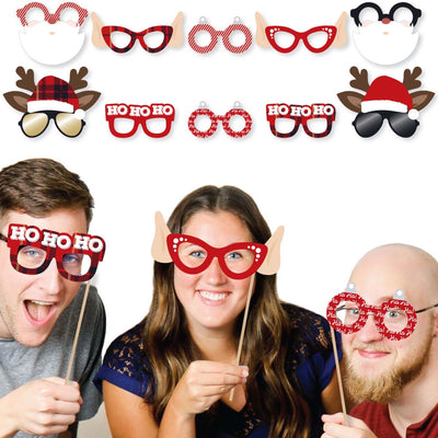 Jolly Santa Claus Glasses and Masks - Paper Card Stock Christmas Party Photo Booth Props Kit - 10 Count