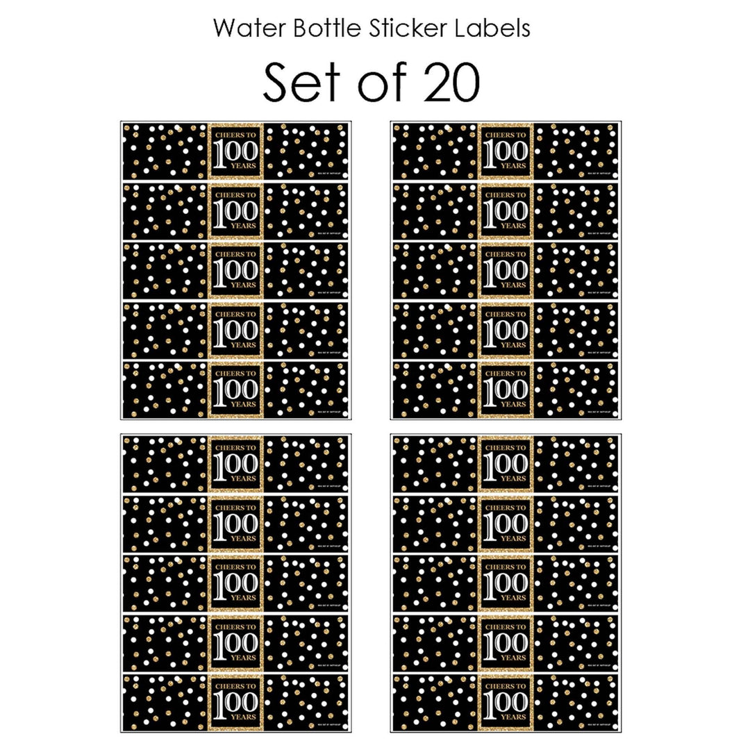 100th Birthday Party Water Bottle Sticker Labels - Set of 20