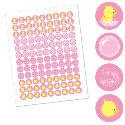 Pink Ducky Duck - Girl Baby Shower or Birthday Party Round Candy Labels Party Favors - Fits Hershey's Kisses - 108 ct