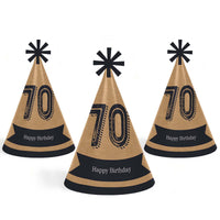 70th Milestone Birthday - Cone Happy Birthday Party Hats for Adults - Set of 8 (Standard Size)