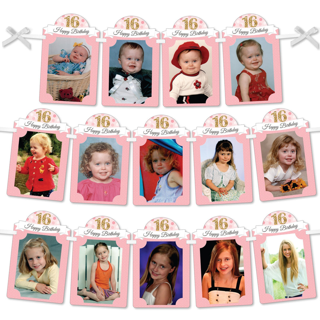 Sweet 16 - DIY 16th Birthday Party Decor - Picture Display - Photo Banner