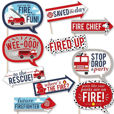 Funny Fired Up Fire Truck - 10 Piece Firefighter Firetruck Baby Shower or Birthday Party Photo Booth Props Kit