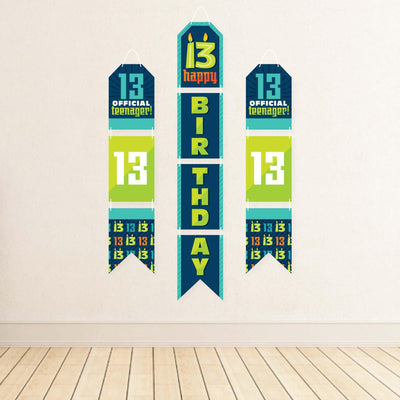 Boy 13th Birthday - Hanging Vertical Paper Door Banners - Official Teenager Birthday Party Wall Decoration Kit - Indoor Door Decor