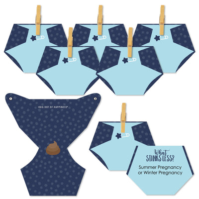 Baby Boy - Blue Baby Shower Conversation Starter - 2-in-1 Dirty Diaper Game - Set of 24