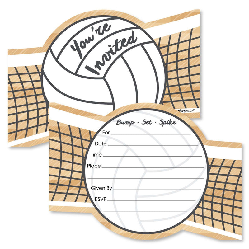 Bump, Set, Spike - Volleyball - Shaped Fill-In Invitations - Baby Shower or Birthday Party Invitation Cards with Envelopes - Set of 12