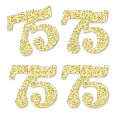 Gold Glitter 75 - No-Mess Real Gold Glitter Cut-Out Numbers - 75th Birthday Party Confetti - Set of 24