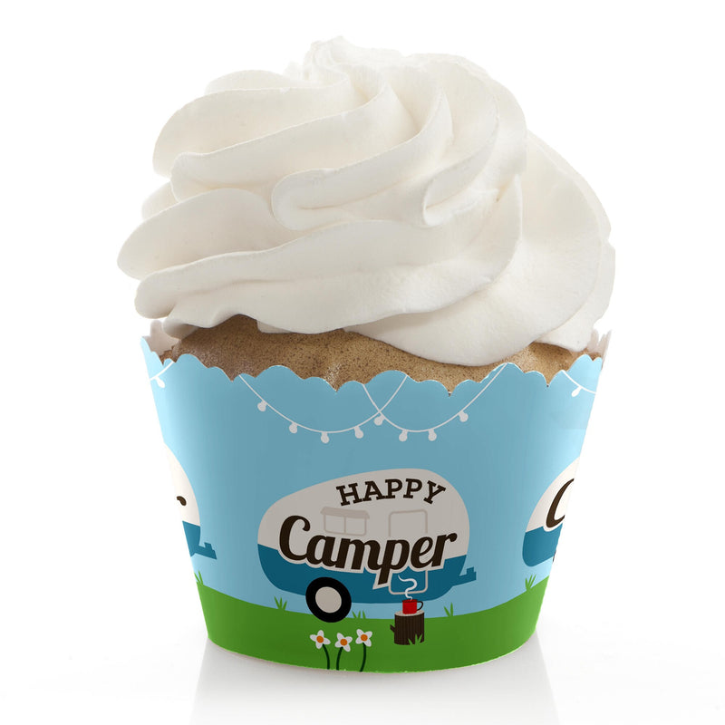 Happy Camper - Camping Baby Shower or Birthday Decorations - Party Cupcake Wrappers - Set of 12