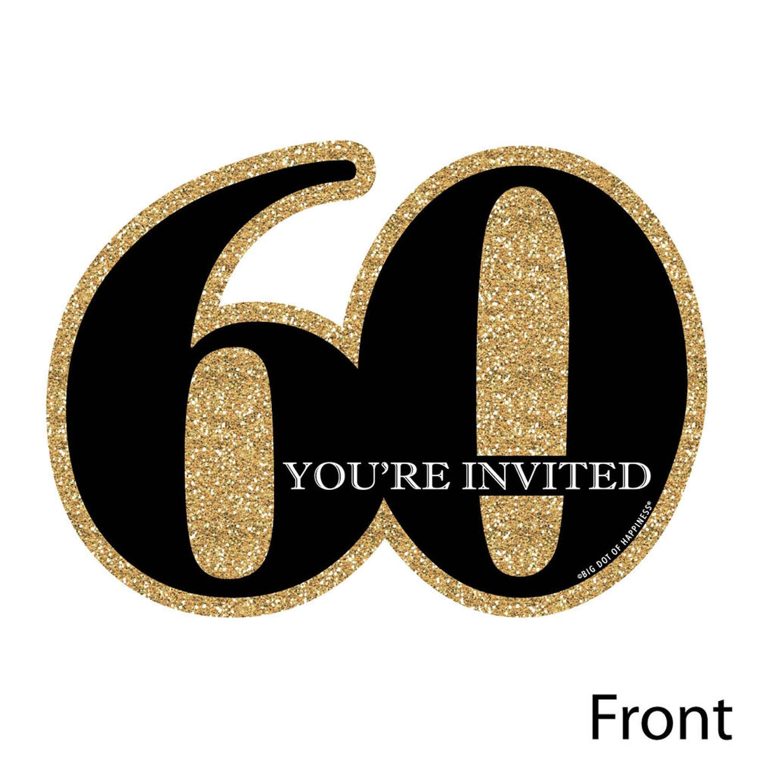 Adult 60th Birthday - Gold - Shaped Fill-In Invitations - Birthday Party Invitation Cards with Envelopes - Set of 12