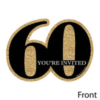 Adult 60th Birthday - Gold - Shaped Fill-In Invitations - Birthday Party Invitation Cards with Envelopes - Set of 12