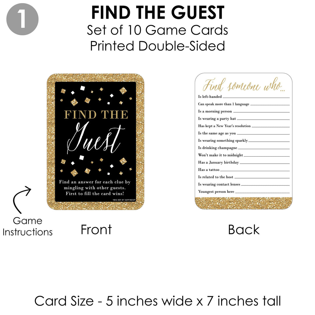 New Year's Eve - Gold - 4 New Years Eve Party Games - 10 Cards Each - Year in Review, Find the Guest, Drink If, New Year Predictions - Gamerific Bundle