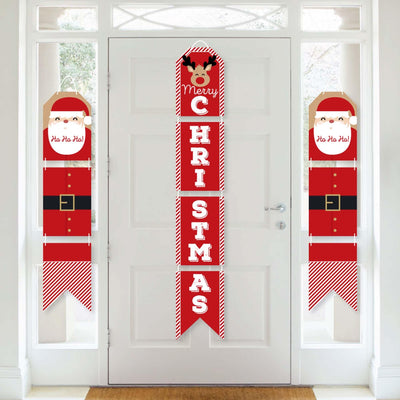 Jolly Santa Claus - Hanging Vertical Paper Door Banners - Christmas Party Wall Decoration Kit - Indoor Door Decor