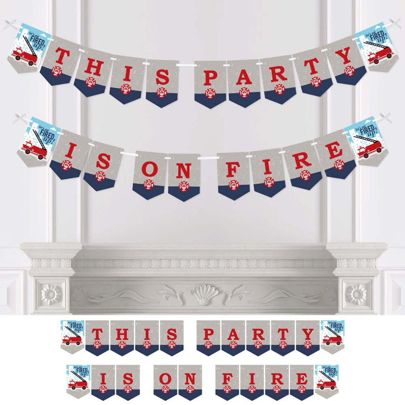 Fired Up Fire Truck - Firefighter Firetruck Baby Shower or Birthday Party Bunting Banner - Party Decorations - This Party is on Fire