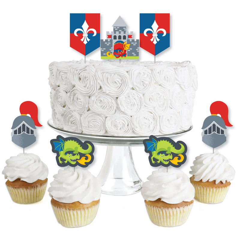 Calling All Knights and Dragons - Dessert Cupcake Toppers - Medieval Party or Birthday Party Clear Treat Picks - Set of 24