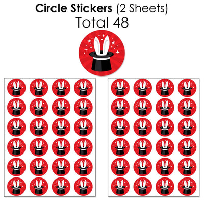 Ta-Da, Magic Show - Mini Candy Bar Wrappers, Round Candy Stickers and Circle Stickers - Magical Birthday Party Candy Favor Sticker Kit - 304 Pieces