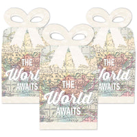World Awaits - Square Favor Gift Boxes - Travel Themed Party Bow Boxes - Set of 12