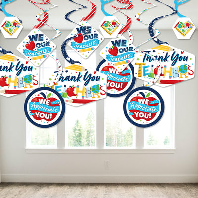 Thank You Teachers - Teacher Appreciation Hanging Decor - Party Decoration Swirls - Set of 40