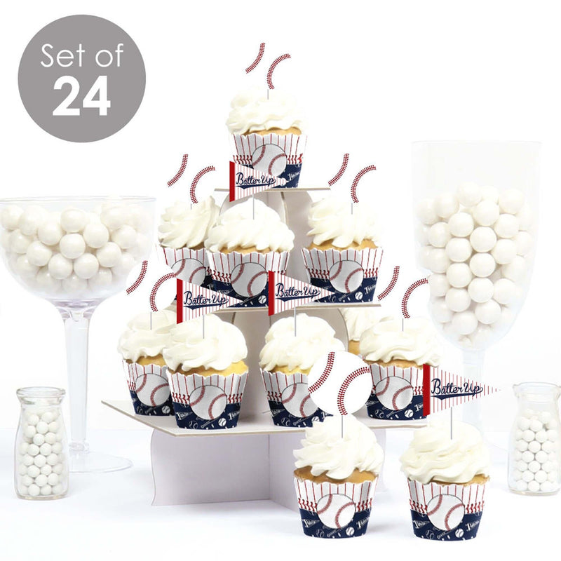 Batter Up - Baseball - Cupcake Decorations - Baby Shower or Birthday Party Cupcake Wrappers and Treat Picks Kit - Set of 24