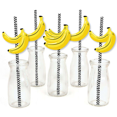 Let's Go Bananas - Paper Straw Decor - Tropical Party Striped Decorative Straws - Set of 24