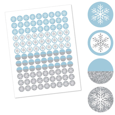 Winter Wonderland - Round Candy Labels Snowflake Holiday Party & Winter Wedding Favors - Fits Hershey Kisses - 108 ct