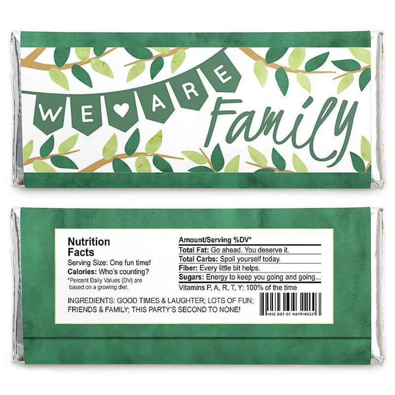 Family Tree Reunion - Candy Bar Wrapper Family Gathering Party Favors - Set of 24