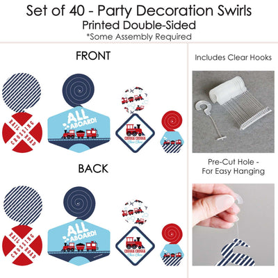 Railroad Party Crossing - Steam Train Birthday Party or Baby Shower Hanging Decor - Party Decoration Swirls - Set of 40