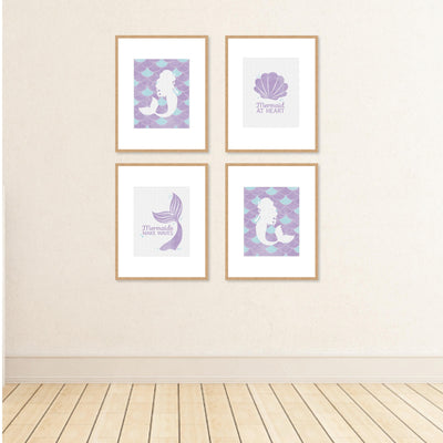 Let's Be Mermaids - Unframed Purple and Teal Mermaid Tail Nursery and Kids Room Linen Paper Wall Art - Set of 4 - Artisms - 8 x 10 inches